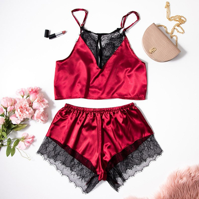 Pyjama femme bordeaux avec dentelle - Vêtements