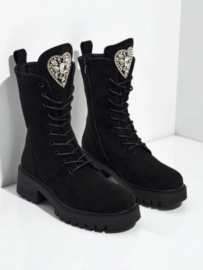 Bottines à lacets en daim écologique pour femmes Emelune