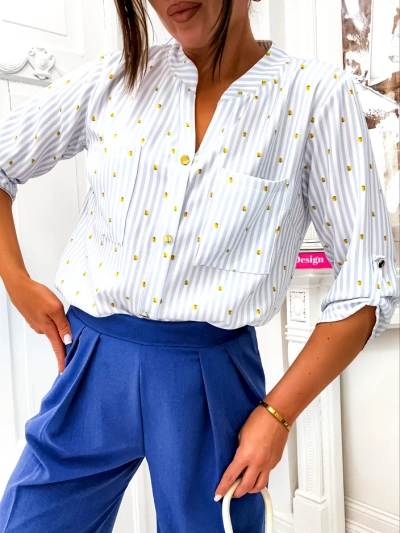 Chemise rayée Royalfashion pour femmes avec des citrons et un col en V