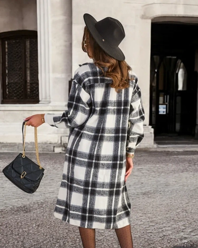 Chemise longue femme noire à carreaux - Vêtements