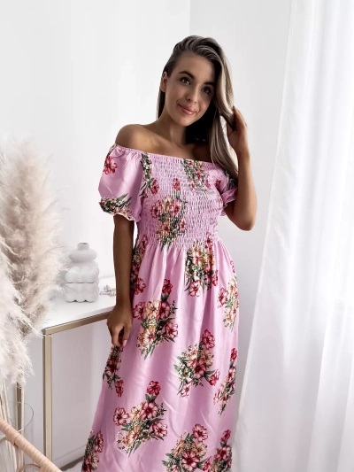 Robe midi rose à motif floral pour femme - Vêtements