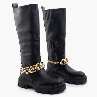 Bottes noires pour femmes avec une chaîne Sudzi- Footwear