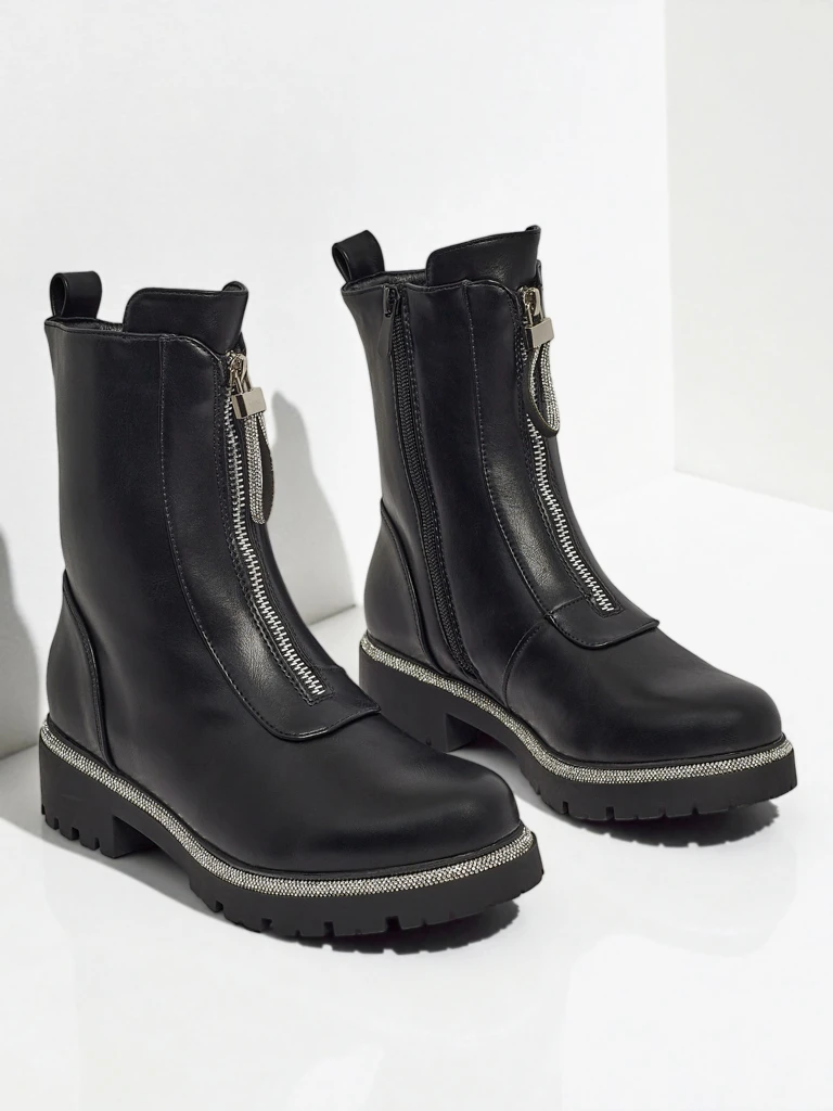 Bottines Luna Noires Élégantes en Cuir pour Femmes pour l'Automne