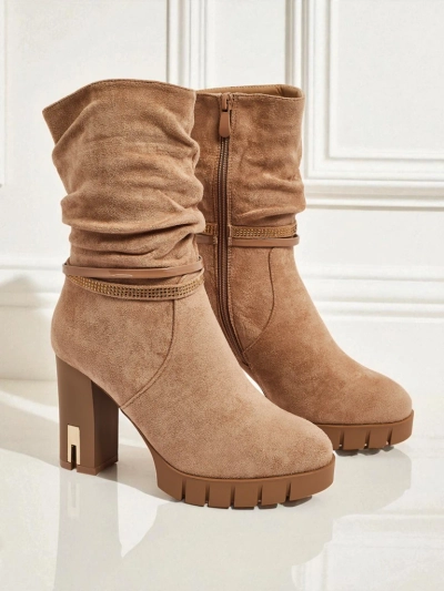Bottines femme en daim écologique à talons épais BrambleDusk