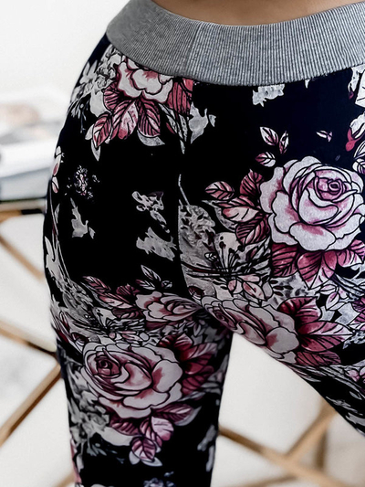 Short femme 3/4 fleuri bleu marine et rose GRANDE TAILLE - Vêtements