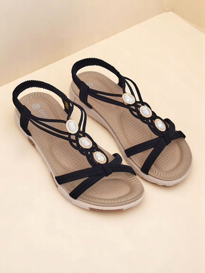 Sandales pour femmes Royalfashion Callista - espadrilles noires avec strass pour l'été