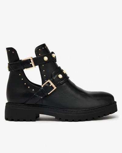 Royalfashion Bottes à talons plats embellies pour femmes Pearl Elegance