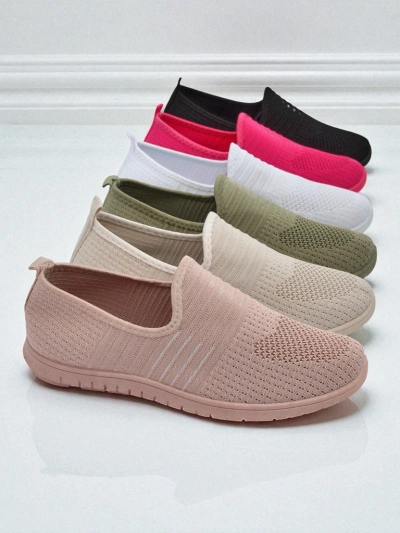 Chaussures pour femmes Aelia roses en tissu, mocassins confortables à talons plats