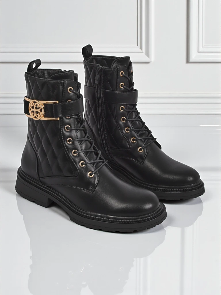 Bottines matelassées pour femmes en cuir écologique Sable Rose