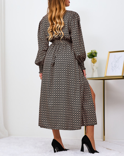 Royalfashion Robe longue à motifs beige et noir pour femme