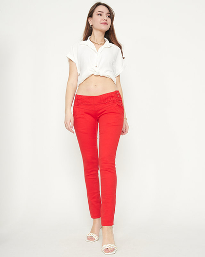 Pantalon femme taille basse en tissu rouge - Vêtements