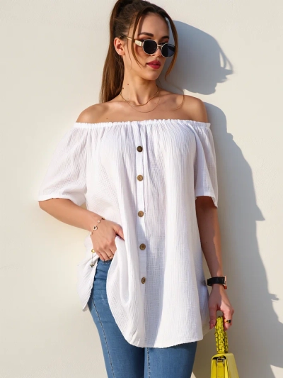 Blouse en coton pour femmes style espagnol avec boutons décoratifs