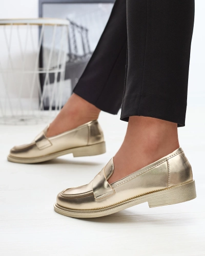 Mocassins dorés pour femme en cuir écologique Zibom- Footwear