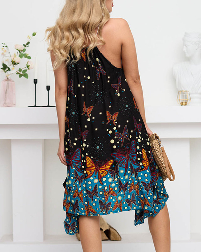 Robe d'été femme noire à papillons - Vêtements