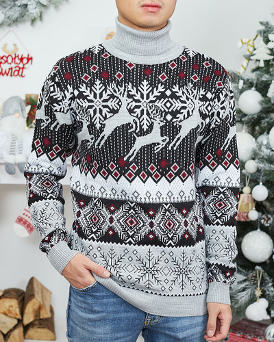 Royalfashion Pull à col roulé de Noël pour homme en gris