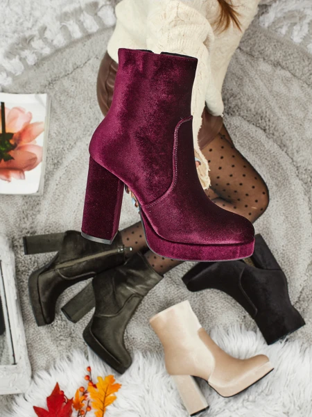 Bottines pour femmes à talons épais imitation velours Miss