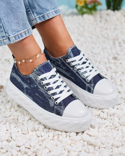 Royalfashion Baskets en denim bleu marine pour femme avec frottement Nerolera