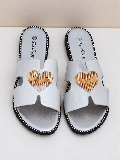 Royalfashion Mules plates pour femmes Heart Chic