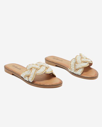 Babouches argentées pour femmes avec perles et perles Cetera - Chaussures