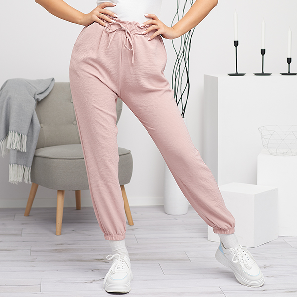 Pantalon en tissu pour femme rose GRANDE TAILLE - Vêtement