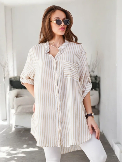 Chemise longue en viscose rayée Royalfashion pour femmes