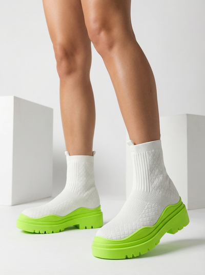 Bottines pour femmes blanches et vertes à talon plat Seritis - Footwear