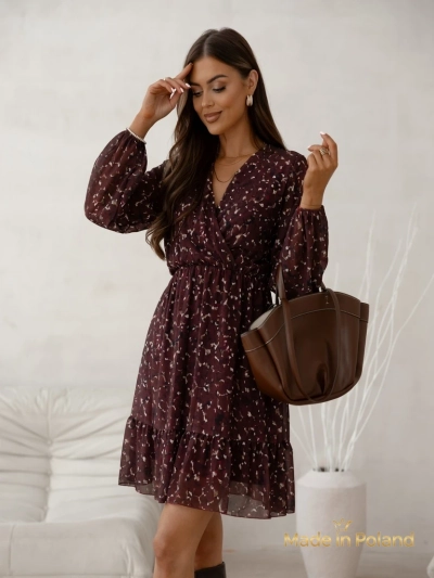 Royalfashion Robe mini à motifs pour femmes avec volants et décolleté cache-cœur
