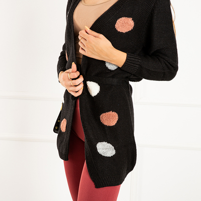 Cardigan noué noir pour femme avec épingles de couleur - Vêtements