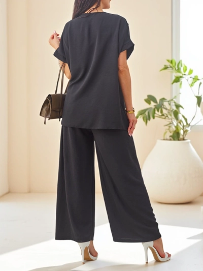 Ensemble en coton Royalfashion pour femmes avec des manches courtes et un pantalon large