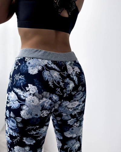 Short 3/4 femme bleu à motif fleuri - Vêtements