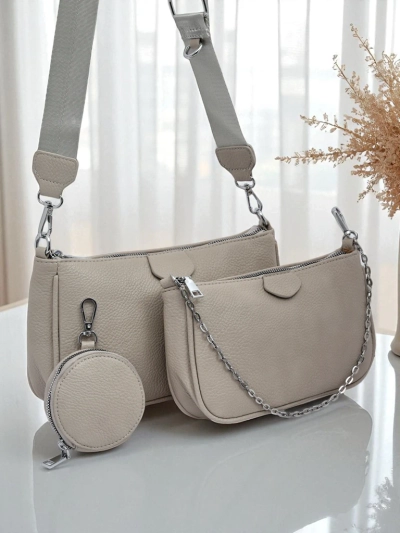 Sac à main pour femmes Arete MultiSet cuir écologique gris colombe, élégance 3en1