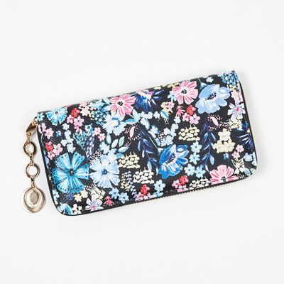 Grand portefeuille femme fleuri noir et bleu - Accessoires