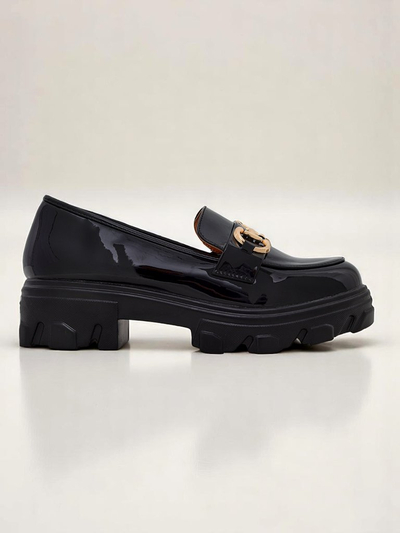 Royalfashion Mocassins pour femmes en cuir verni avec décoration Velours noir