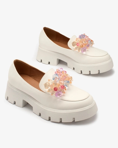 Royalfashion Mocassins pour femmes blancs avec cristaux colorés Crystal Glam