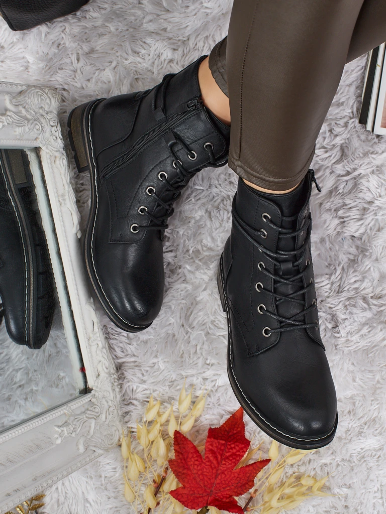 Bottines lacées pour femmes en cuir écologique Ravonna