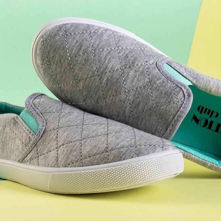 OUTLET Slip-on matelassé gris pour femme avec empiècements menthe Weridia - Footwear
