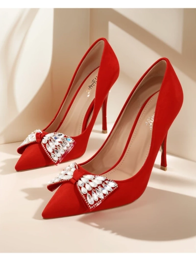 Royalfashion Escarpins à talons aiguilles pour femmes avec un nœud Cocarte
