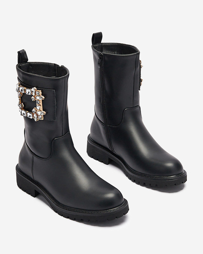 Bottes en éco-cuir noir pour femmes avec embellissement Xetika - Footwear