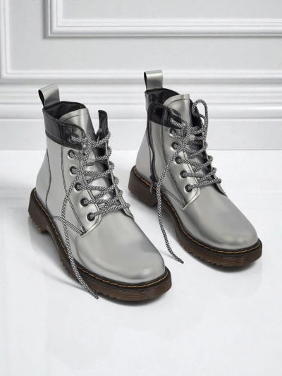 Bottines argentées pour femmes Celestina Eco Cuir Verni avec fermeture éclair