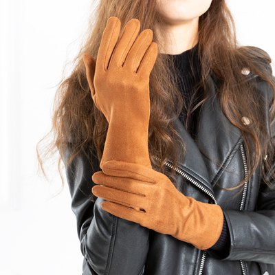Gants femme en éco-suède marron - Accessoires