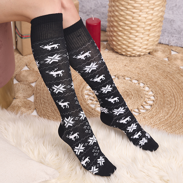 Chaussettes longues de Noël noires pour femmes - Sous-vêtements