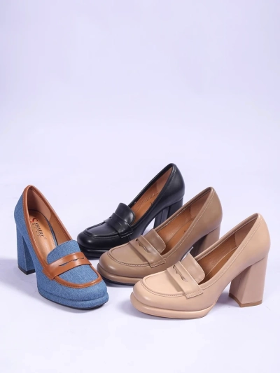 Mocassins en denim pour femmes Royalfashion sur un talon bloc Jozenas