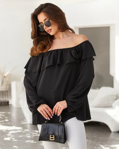 Blouse femme décolleté bardot avec volants et fleurs
