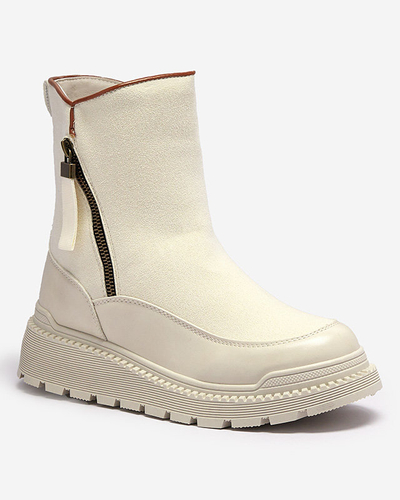 Crème Bottes à talon plat pour femmes Mefina- Footwear