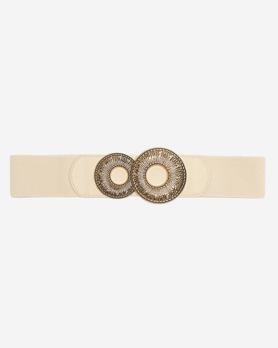 Ceinture élastique beige à large boucle dorée - Accessoires