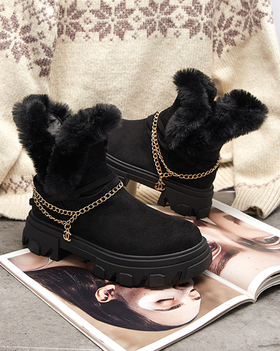 Bottes noires en daim écologique pour femmes avec chaîne Videric - Footwear