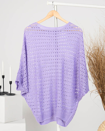 Pull femme violet ajouré épaules descendues - Vêtements