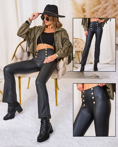 Royalfashion Leggings en éco-cuir pour femme marron avec boutons dorés