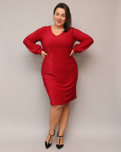 Royalfashion Robe femme pailletée avant le genou en rouge PLUS SIZE
