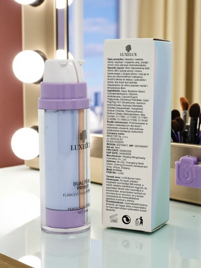 Crème 2-en-1 avec base de maquillage violette et fond de teint - neutralise les tons jaunes et terreux